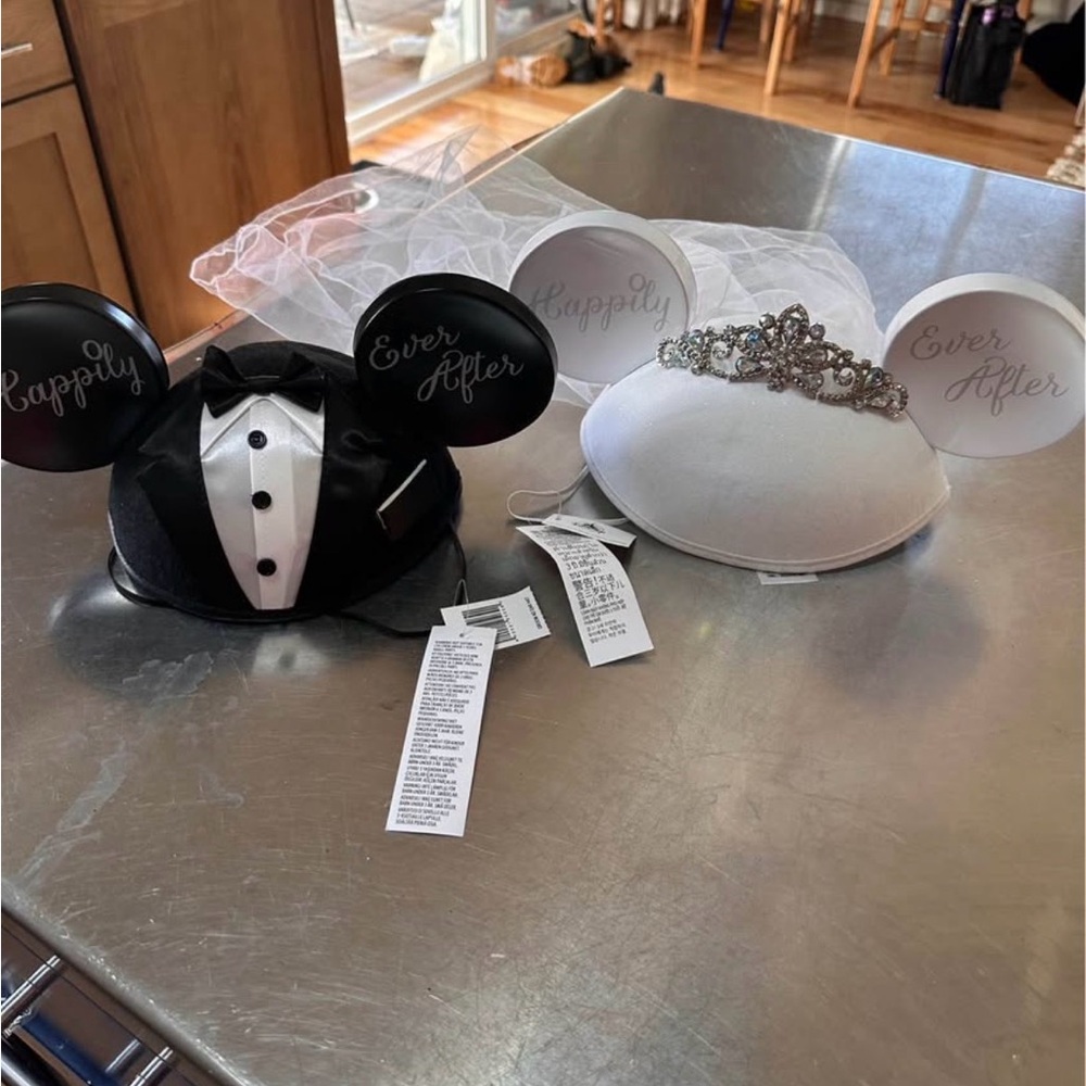 Disney Ever After Bride and Groom Mickey Ears - Black and White
